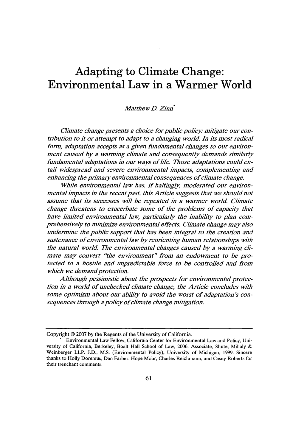 Environmental Law in Warmer World