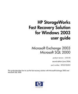 HP Storageworks Fast Recovery Solutions: User's Guide
