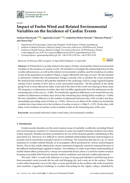 Impact of Foehn Wind and Related Environmental Variables on the Incidence of Cardiac Events