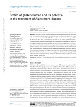 Profile of Gantenerumab and Its Potential in the Treatment of Alzheimer’S Disease