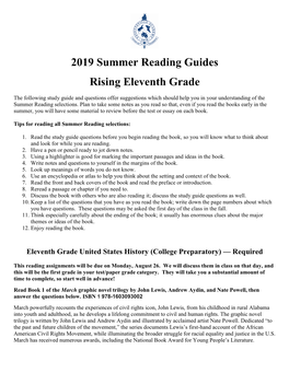 Grade 11 Summer Reading Guide