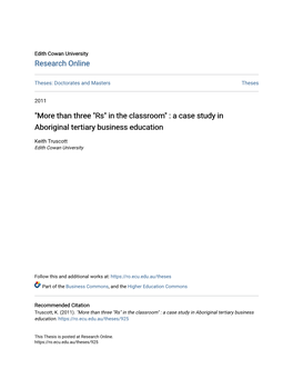Than Three "Rs" in the Classroom" : a Case Study in Aboriginal Tertiary Business Education