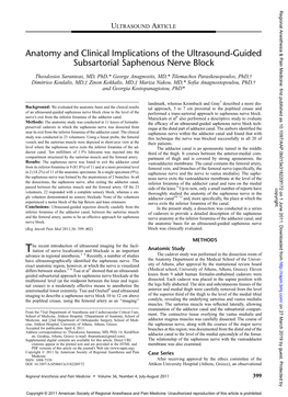 Anatomy and Clinical Implications of the Ultrasound-Guided Subsartorial Saphenous Nerve Block