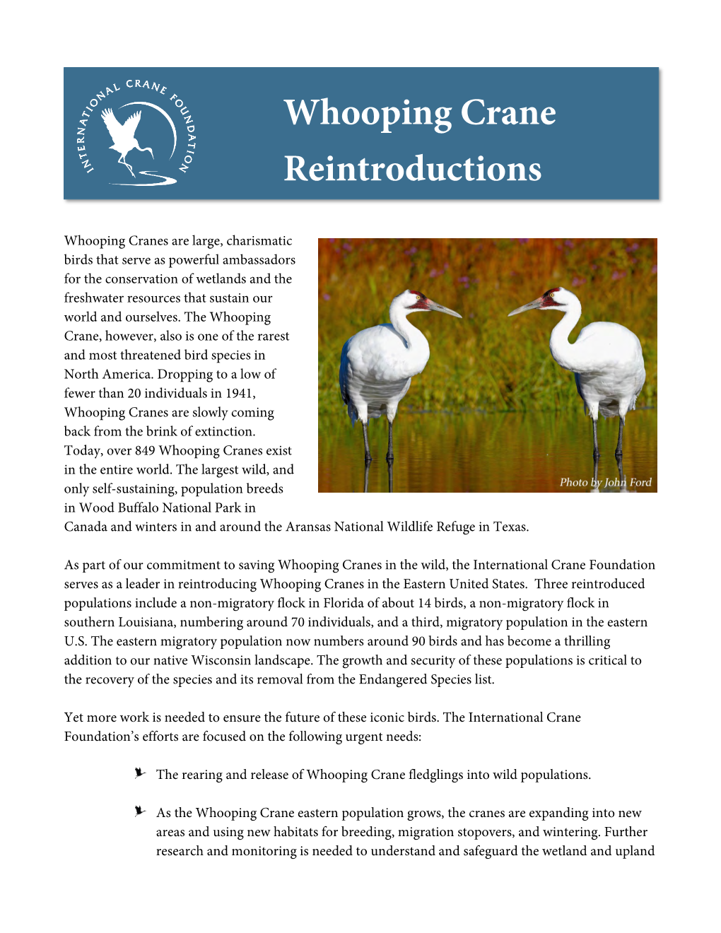 Whooping Crane Reintroductions