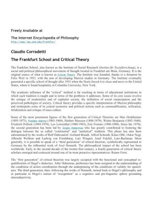 The Frankfurt School Internet Encyclopedia of Philosophy
