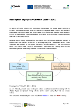 Description of Project VODAMIN (2010 – 2013)