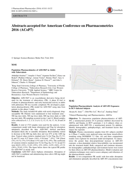 Abstracts Accepted for American Conference on Pharmacometrics 2016 (Acop7)