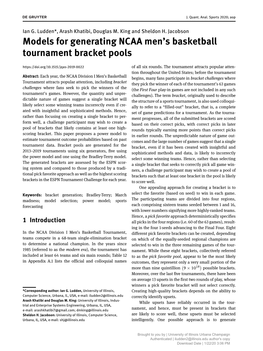 Models for Generating NCAA Men's Basketball Tournament Bracket Pools