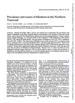 Prevalence and Causes of Blindness in the Northern Transvaal