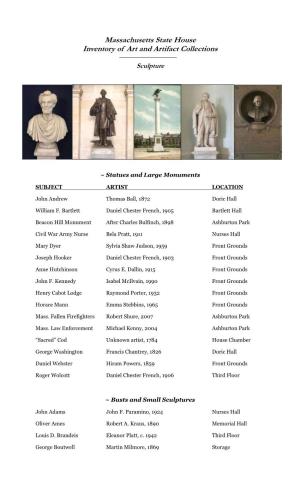 Inventory of State House Art and Artifact Collections