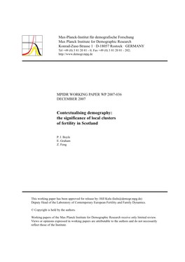 Contextualising Demography: the Significance of Local Clusters of Fertility in Scotland