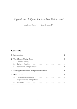 Algorithms: a Quest for Absolute Definitions∗