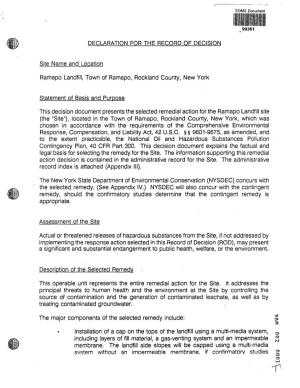 Declaration for the Record of Decision, Ramapo Landfill