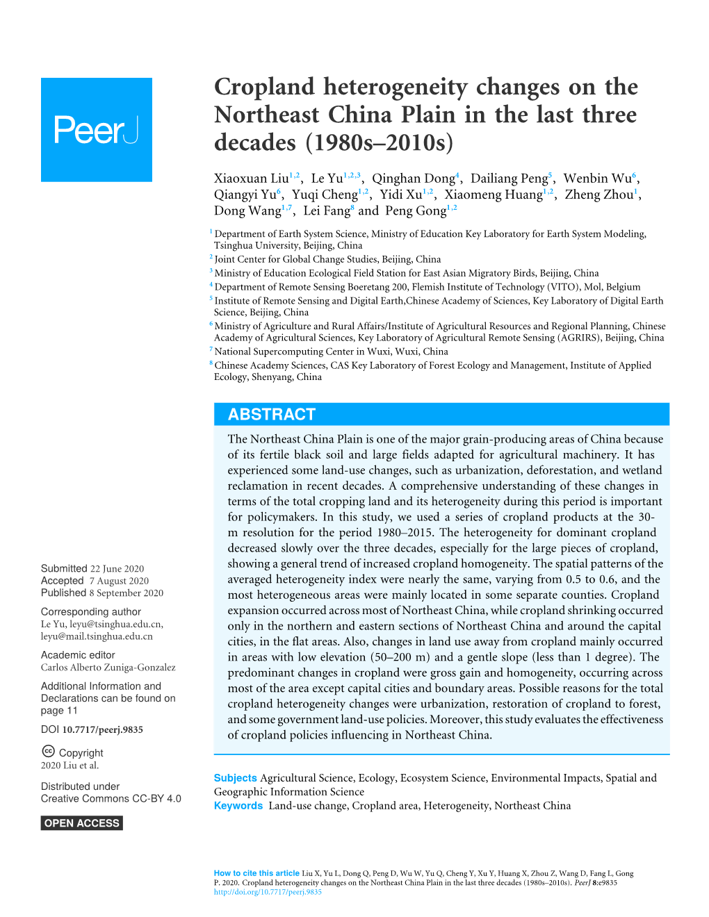 Cropland Heterogeneity Changes on the Northeast China Plain in the Last Three Decades (1980S–2010S)