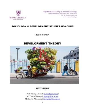 Sociology of Development Honours: Development Theory Course