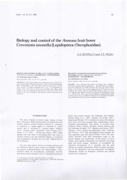 Biology and Control of the Annona Fruit Borer Cerconota Anonella (Lepidoptera : Oecophoridae)