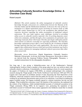 Articulating Culturally Sensitive Knowledge Online: a Cherokee Case Study*
