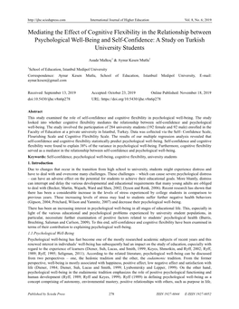 Mediating the Effect of Cognitive Flexibility in the Relationship Between Psychological Well-Being and Self-Confidence: a Study on Turkish University Students