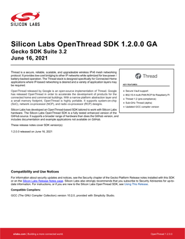 Silicon Labs Openthread SDK Release Notes 1.2.0.0