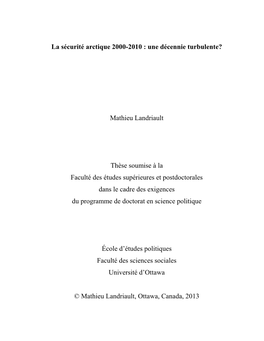 La Sécurité Arctique 2000-2010 : Une Décennie Turbulente?