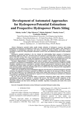Development of Automated Approaches for Hydropowerpotential Estimations and Prospective Hydropower Plants Siting