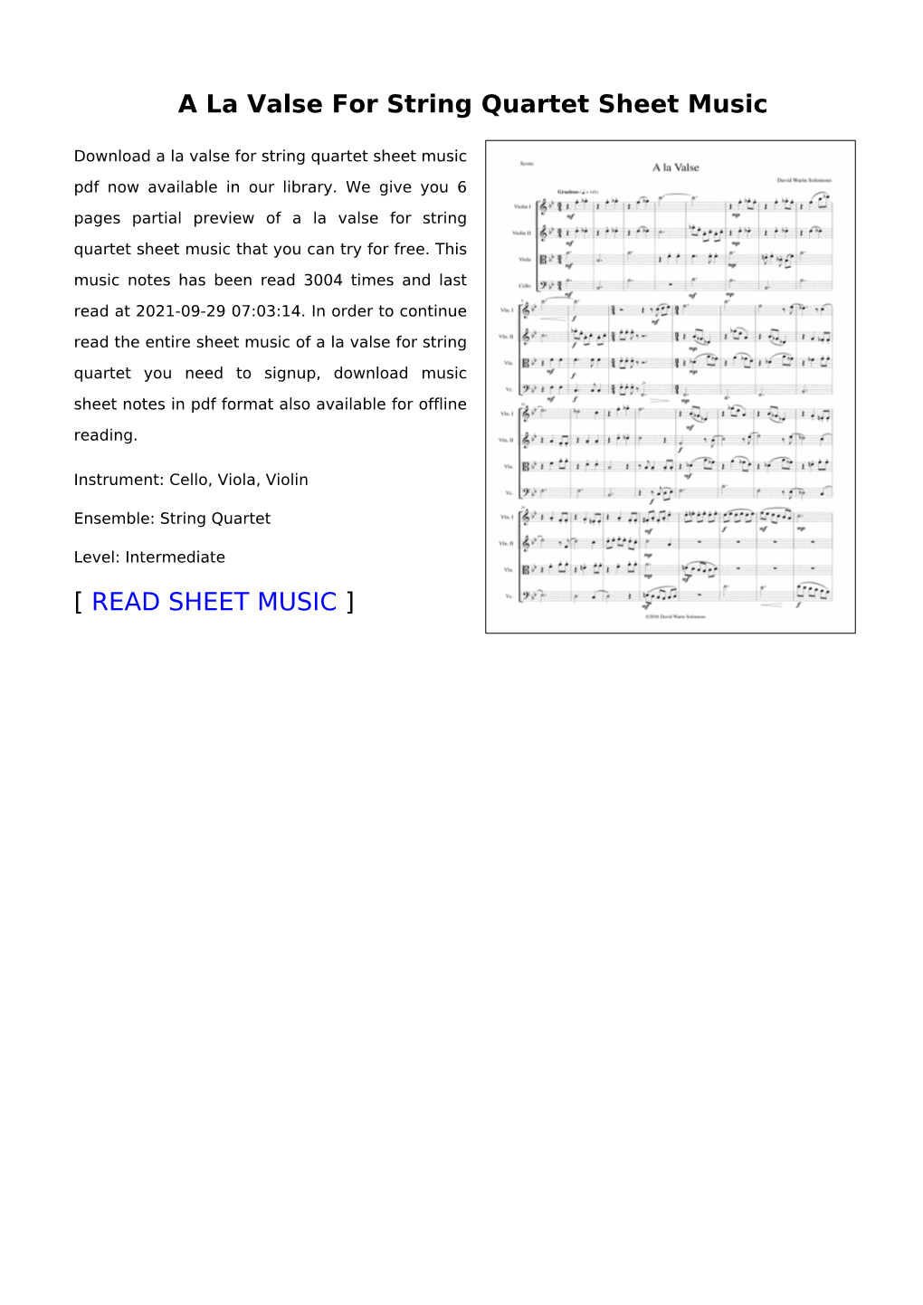 A La Valse for String Quartet Sheet Music