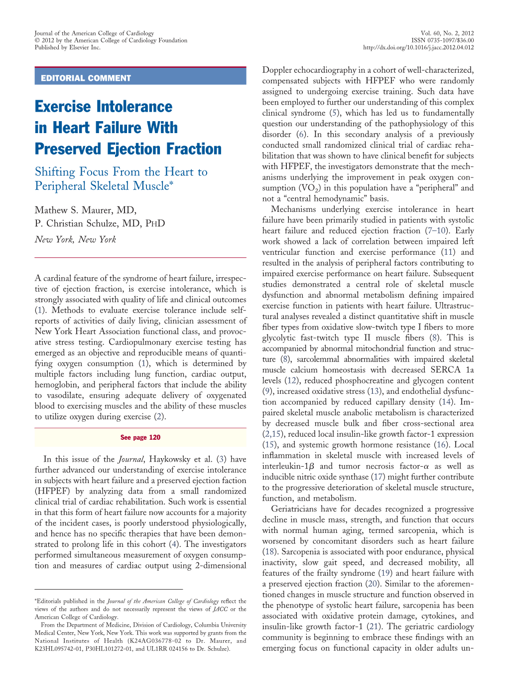 Exercise Intolerance in Heart Failure with Preserved