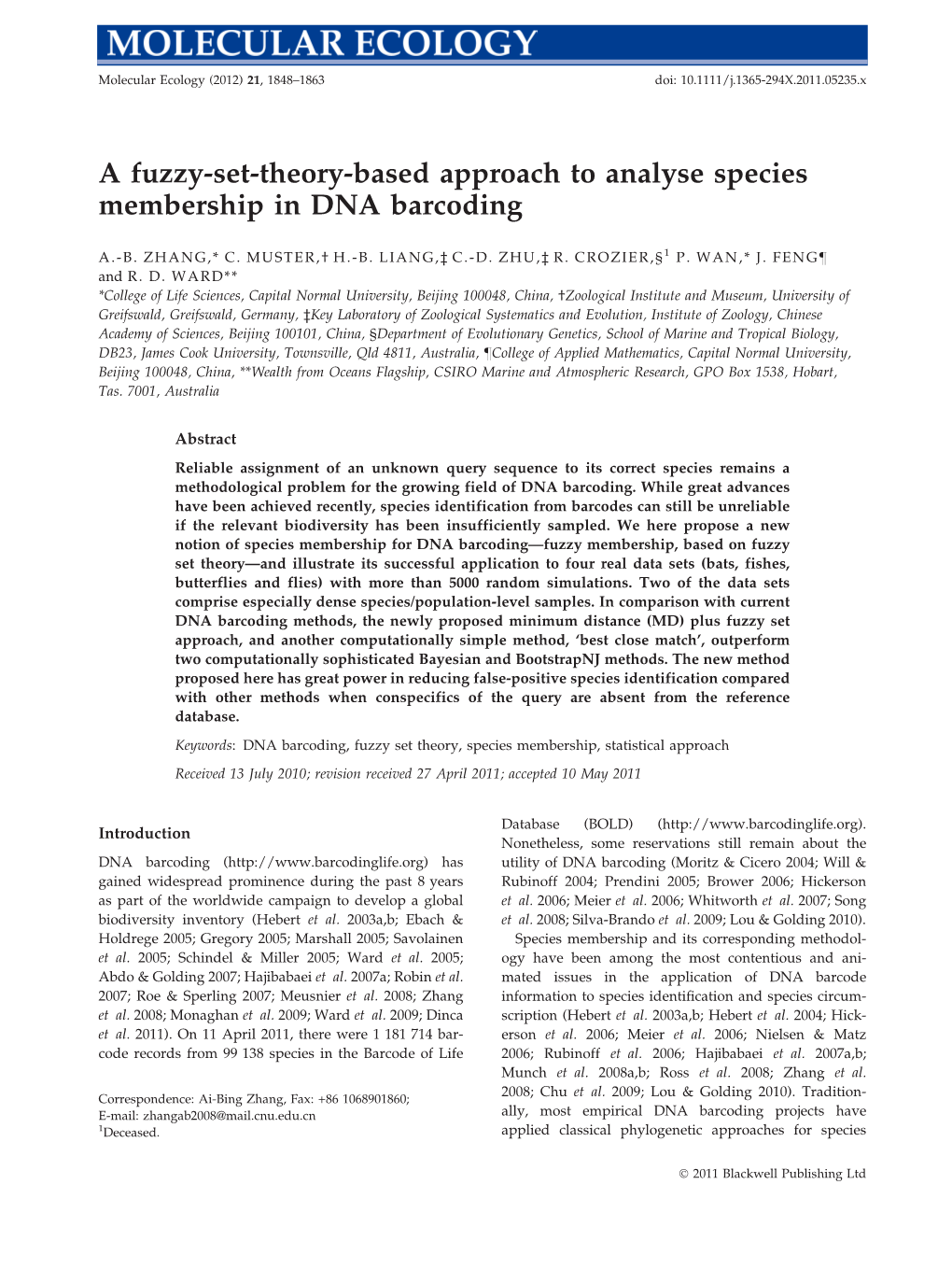 A Fuzzysettheorybased Approach to Analyse Species Membership In