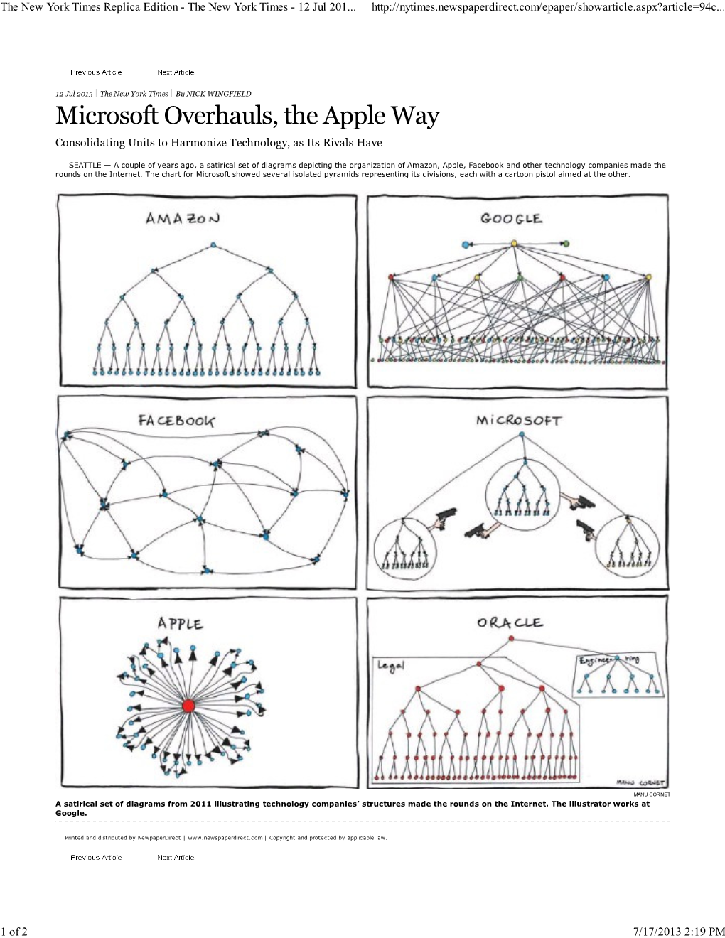 Microsoft Overhauls, the Apple Way Consolidating Units to Harmonize Technology, As Its Rivals Have