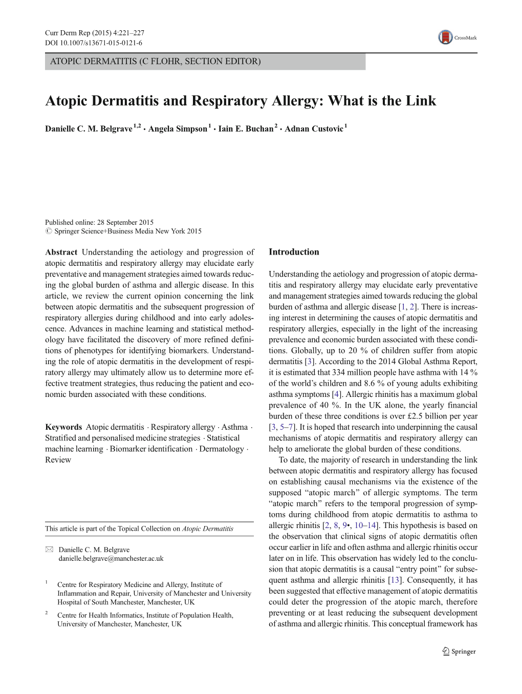 Atopic Dermatitis and Respiratory Allergy: What Is the Link