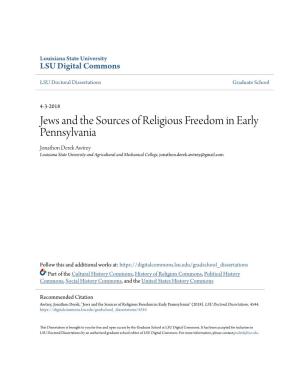 Jews and the Sources of Religious Freedom in Early Pennsylvania