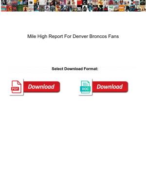 Mile High Report for Denver Broncos Fans