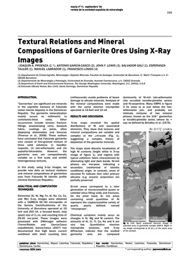 Textural Relations and Mineral Compositions of Garnierite Ores Using X-Ray