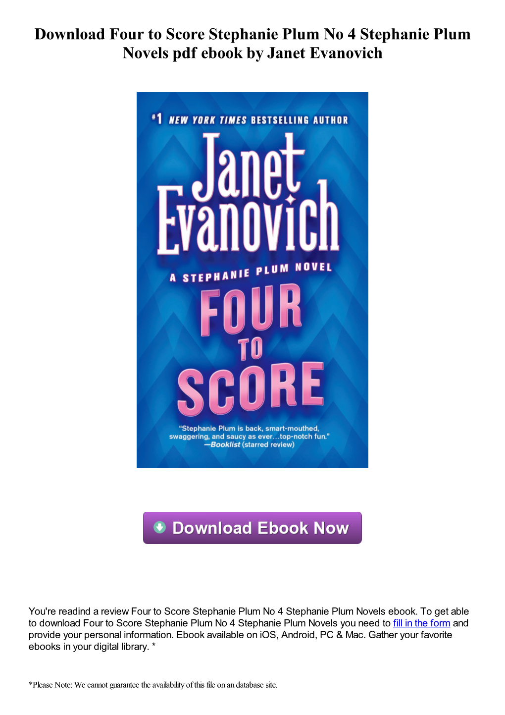 Download Four to Score Stephanie Plum No 4 Stephanie Plum Novels Pdf Ebook by Janet Evanovich