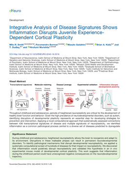 Integrative Analysis of Disease Signatures Shows Inflammation Disrupts Juvenile Experience-Dependent Cortical Plasticity