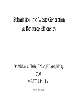 Submission Into Waste Generation & Resource Efficiency