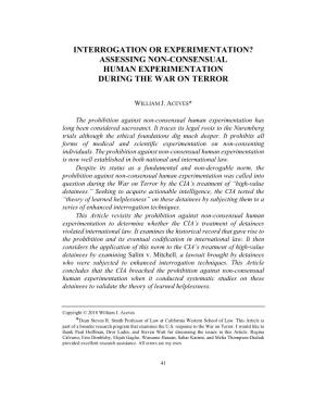 Assessing Non-Consensual Human Experimentation During the War on Terror