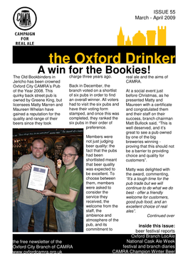 The Oxford Drinker a Win for the Bookies! the Old Bookbinders in Charge Three Years Ago
