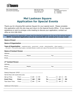 Mel Lastman Square Application for Special Events