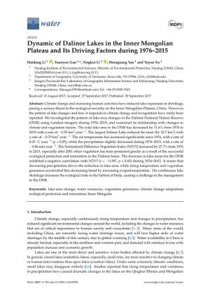 Dynamic of Dalinor Lakes in the Inner Mongolian Plateau and Its Driving Factors During 1976–2015