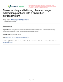 Characterizing and Tailoring Climate Change Adaptation Practices Into a Diversifed Agroecosystem