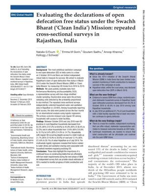 Evaluating the Declarations of Open Defecation Free Status Under the Swachh Bharat (‘Clean India’) Mission: Repeated Cross-­Sectional Surveys in Rajasthan, India