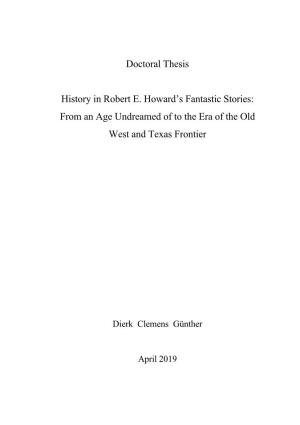 Doctoral Thesis History in Robert E. Howard's Fantastic Stories: from An