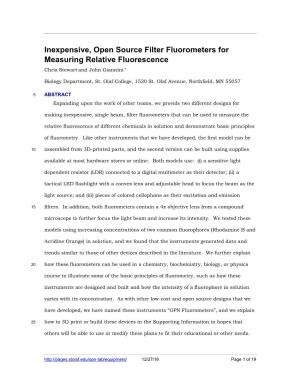 Inexpensive, Open Source Filter Fluorometers for Measuring Relative Fluorescence Chris Stewart and John Giannini *