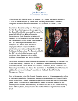 Joe Buscaino Is a Member of the Los Angeles City Council, Elected On