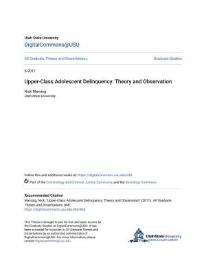 Upper-Class Adolescent Delinquency: Theory and Observation