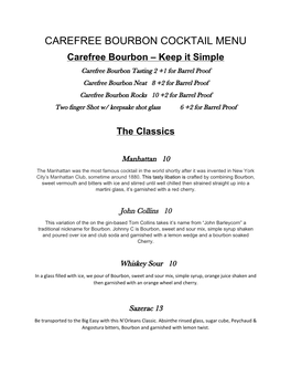 Carefree Bourbon Cocktail Menu