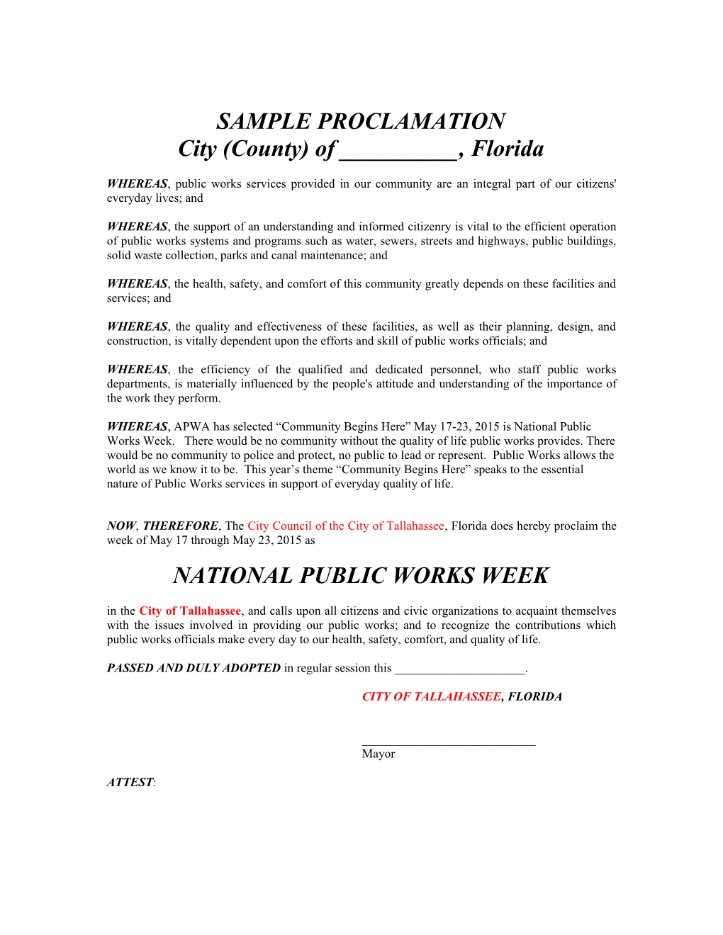 Sample Proclamation