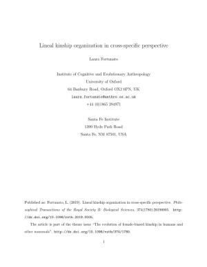 Lineal Kinship Organization in Cross-Specific Perspective