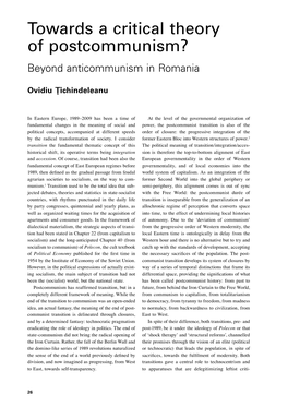 Towards a Critical Theory of Postcommunism? Beyond Anticommunism in Romania